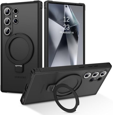 DUEDUE for Samsung Galaxy S24 Ultra Case with Invisible Stand [Compatible with Mag-safe] Shockproof Military Grade Drop Protection Kickstand Ring Phone Case for Samsung Galaxy S24 Ultra 6.8, Black