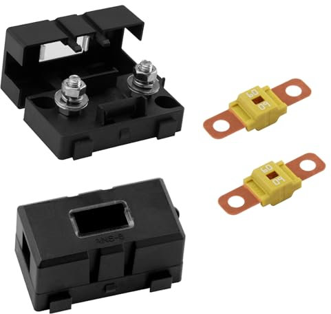 2 Pièces Fusibles Midi 60A et Porte-Fusibles ANS, Fusible Voiture, ANS Porte Fusibles de Voiture, Haute Tension 12V-58V, Compatible avec Voitures, Camions, Véhicules de Construction, Bus, Caravanes
