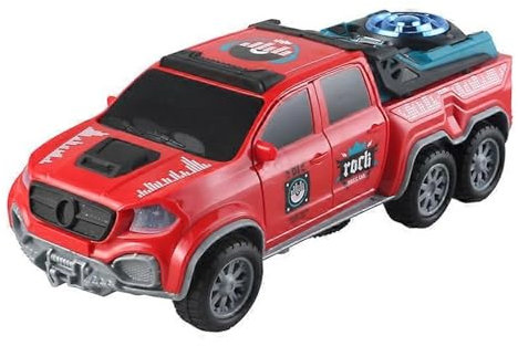 PEBBLE HUG Electric Music Car, LED Lights, Energetic Music, Automatic Door Opening, 360° Rotating, Battery Operated, Hand-Eye Coordination, Indoor And Outdoor Fun, (Red)