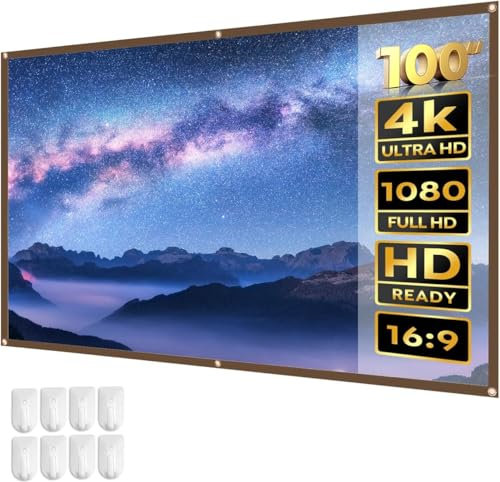 Pantalla antirreflejos 4K HD: pantalla de proyección portátil de 100 pulgadas, pantalla panorámica 16:9, plegable sin arrugas, adecuada para cine en casa, películas al aire libre, presentaciones de