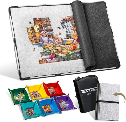 Tektalk Faltbare Puzzle-Board, Filz-Puzzlematte mit Rutschfester Oberfläche und 6 farbigen Sortierbehältern, tragbare Puzzle-Aufbewahrung / -Schutz, für pp bis 2000 Teile