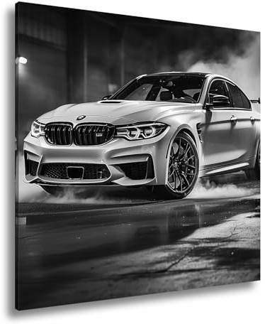 deyoli Leinwandbild Rauch und Power – ein BMW entfesselt pure Drift-Energie. Format: 60x60cm Effekt: Schwarz&Weiß XXL Kunstdruck Bild auf Keilrahmen/Wandbild/Wohnzimmer Dekoration