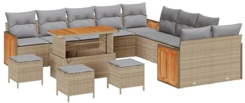 vidaXL Garten-Sofa-Set 14 pcs Beige und Hellgrau 110 x 55 x 71 cm, Garten und Terrasse, strapazierfähige Möbel, modernes Sofa-Set, Lounge für die Terrasse, Entspannung und Komfort!