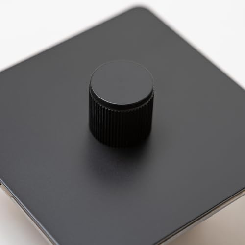 Matte Black Straight Knurled Switches and Sockets | Screwless Front Plate (Single Dimmer)
