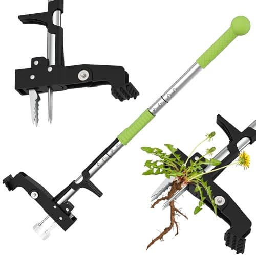 Ergohortus Steh-Unkrautstecher, Unkrautentferner Gerät Löwenzahnstecher | 4-Krallen Unkrautentferner mit 99cm langem Stiel, Unkrautstecher für Löwenzahn und Disteln, Unkrautzieher Gartenjäterwerkzeug
