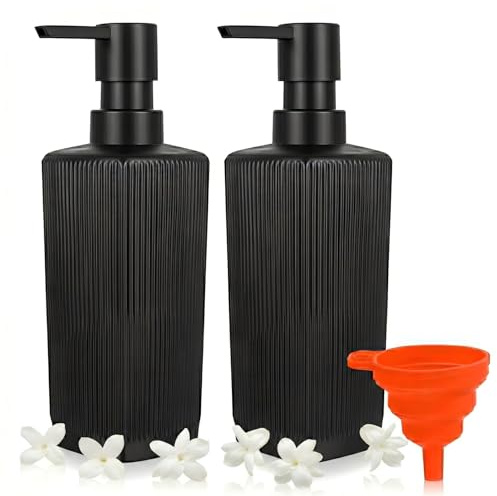 Peygre 2 Pcs Glass Soap Dispenser with Pump, Black, 350ml | Hand Soap Dispenser, Shampoo & Conditioner Dispensers, for Kitchen, Bathroom, Washing Up Liquid, Dish Lotion, 350ml, Black