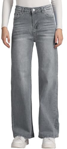 vittorio y Jeans Donna Vita Alta Larghi Jeans Donna Baggy Wide Leg Fit Jeans FX9050 (IT, Testo, S, Regular, Regular, Grigio)