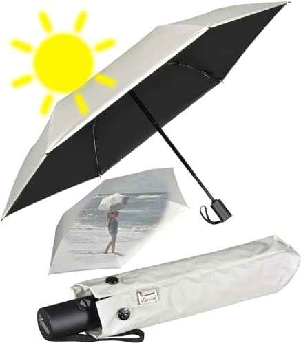 iX-brella Mini Sonnen-Regenschirm mit Auf-Zu-Automatik mit UV- und Hitzeschutz - Black Coating - Stone