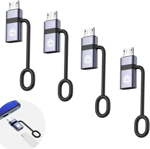 Liaoan Weiyu Lot de 4 adaptateurs USB C vers micro USB, prend en charge la charge rapide de 18 W et le transfert de données, convient pour l'adaptateur USB C femelle vers micro mâle, ne convient pas