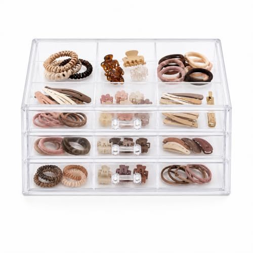 Punorric Hair Accessories Organiser Acrylic, 3 Tier Hairband Storage and Hair Accessories Storage Box, Earring Organiser with 18 Compartments, Earring Storage Organiser for Vanity Desk