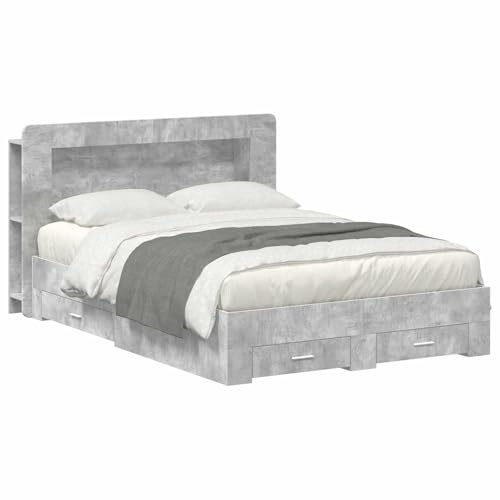 vidaXL Bettgestell mit Stauraum Betongrau 160 x 200 cm Holzwerkstoff, Moderner Bettgestell, praktischer Stauraum, schickes Schlafzimmer-Upgrade, Holz, platzsparende Lösung
