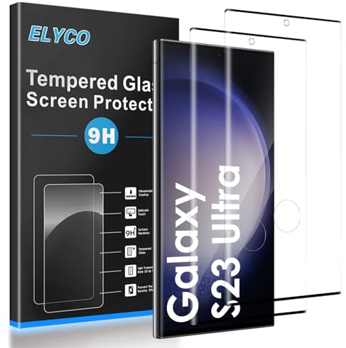 ELYCO Cristal Templado para Samsung Galaxy S23 Ultra, 2 Piezas Protector de Pantalla, 9H Dureza Anti-Rasguños Protector Pantalla, Sin Burbujas Vidrio Templado