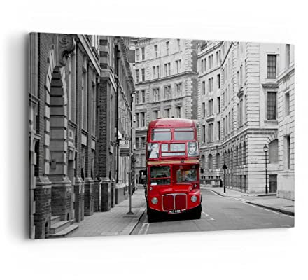 Bilder auf Leinwand 100x70cm Leinwandbild Bus england urlaub london Groß Wanddeko Bild Schlafzimmer Küche Deko Wandbilder Dekoration Wohnzimmer Wall Decor Canvas Wand Kunstdruck Art AA100x70-2153