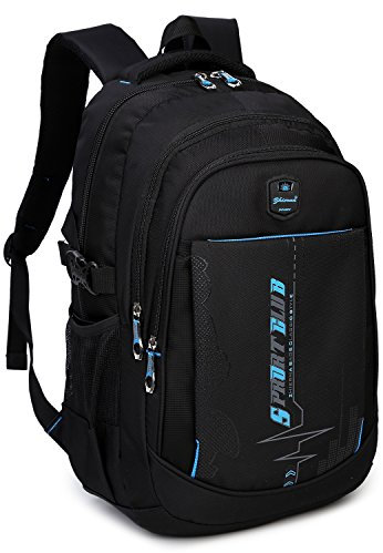 goldwheat Schulrucksack für Jungen, leichter Laptop-Rucksack für College/Geschäftsreisen, lässiger Tagesrucksack, Büchertasche, schwarz blau, IN, Tagesrucksäcke