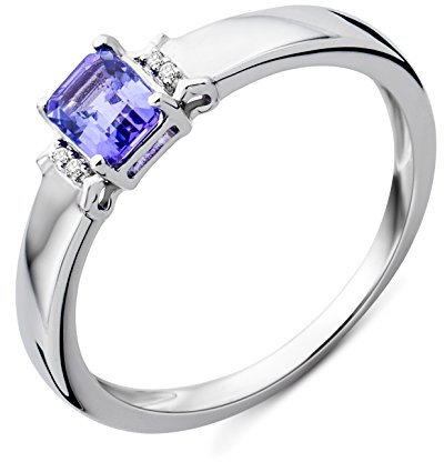 MIORE Ring Damen Weißgold 9 Karat / 375 Gold Tansanit mit Diamant Brillianten