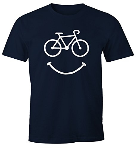 MoonWorks Fahrrad Herren T-Shirt Smile Happy Bike Radfahren Fun-Shirt Navy L