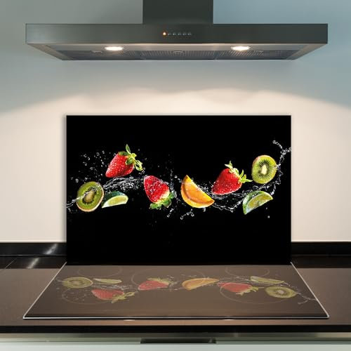 DAMU | Herdabdeckplatte Einteilig 80x52 Herdabdeckung Ceranfeld Glasschneideplatte Ceranfeldabdeckung Herdplattenabdeckung Kochfeld Abdeckung Schneidebrett Glasplatte Obst Schwarz