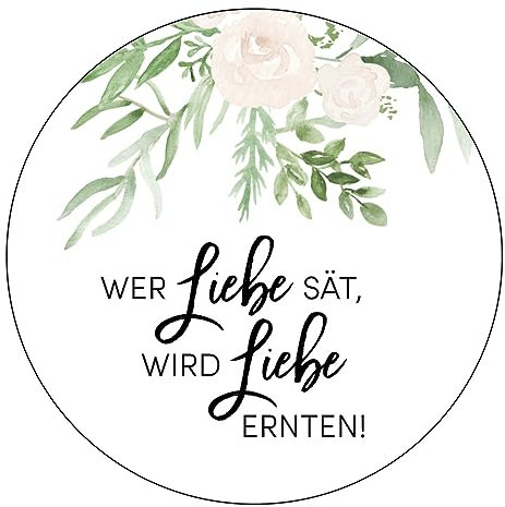 Schokoladenseite 48 x Aufkleber Blumensamen - Wer Liebe sät - 40 mm, Design Greenery 175420, Sticker geeignet für Hochzeit Gastgeschenk Taufe Kommunion Geburtstag Feste Geschenke