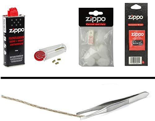 Zippo Zubehör Set 2: Benzin, Feuersteine, Watte, Docht + Pinzette