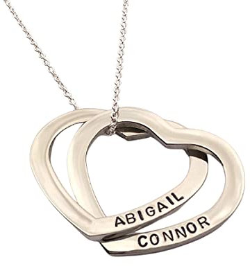 Personalised Linked Hearts Silver Necklace, Gift for Mum, Nanny, Wife, Russian Wedding Ring, Mothers Day, valentines gift