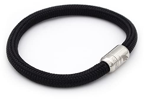 Wind Passion Noir Bracelet Corde Nautique Tressé Aimanté Magnétique pour Homme et Femme, Taille Medium