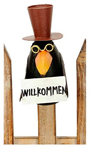 NETPROSHOP Zaunhocker Zaunfigur Rabe oder Frosch aus Metall, H: 15-25cm, Auswahl:Rabe Willkommen