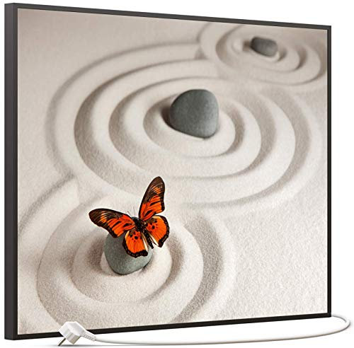 STEINFELD Bild Infrarotheizung mit Thermostat | Made in Germany | viele Motive 350-1200 Watt Rahmen schwarz (500W, 047 Zen-steine)