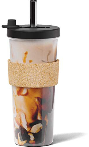 Dodoko Reusable Boba Cup and Straw Boba Tea Cup Bubble Tea Cup and Straw Reusable Iced Coffee Cup Cold Coffee Cup Smoothie Cup with Lid and Straw Smoothie Cup to go Smoothie Tumbler 24 oz - Black