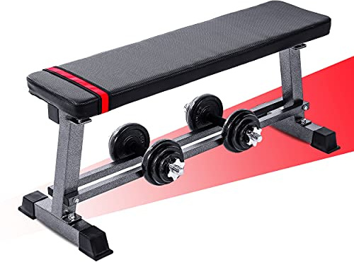 Lions Weights Bench with Dumbbell Rack, Weight Training Bodybuilding Chest Exercise Bicep Press up Abs Sit up Full Body Workout Fitness Flat Bench