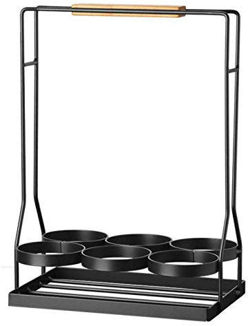 Wooden Handle Milk Crate Bottle Carrier Wine Bottle Holder Table Unit Display Portable Decorative Kitchen Shelves -Black