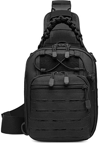 HUNTVP Taktische Brusttasche Militärisch Schultertasche Military Chest Pack Slingrucksack Molle Crossbody Bag Umhängetasche Mini mit Verstellbar Schultergurt für Reise Wandern Outdoor, Typ-2 Schwarz