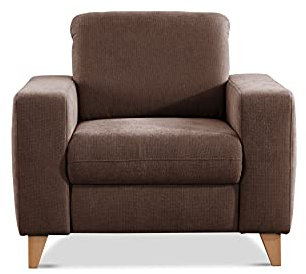 CAVADORE Sessel Lotta / Skandinavischer Polstersessel mit Federkern und Holzfüßen / 98 x 88 x 88 / Webstoff, Hellbraun