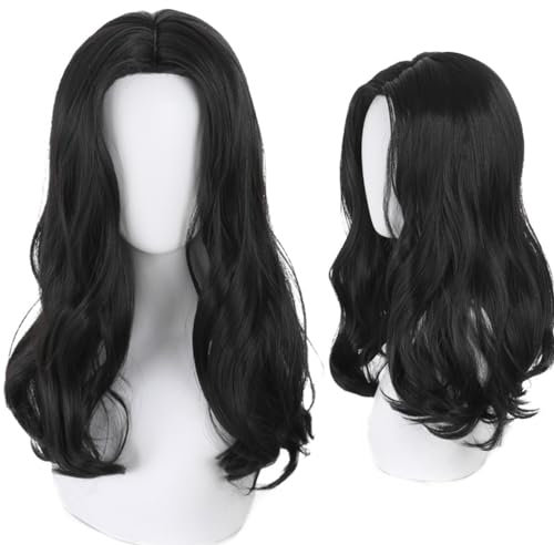 Liamiona Cosplay Perücke Natürliches Schwarzes Langes Lockiges Hitzebeständiges Haar Anime Perücke für Halloween Party + Perückenkappe