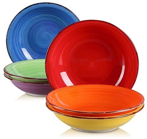 vancasso, Série Bonita, Assiette Creuse à Soupe en Céramique 6 pièces, Assiette Saladier, 500ml, Style Minimaliste Multicoloré-Bleu et Orange