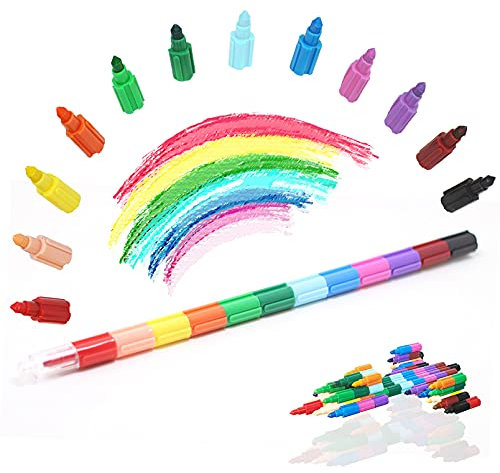 ICEPAPA, Wachsmalstifte, 5 Stück Stapelbare Buntstifte Kinder, ideal als Mitgebsel Kindergeburtstag Junge oder kleine Geschenke für Kinder (12 Farben in 1)