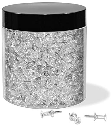 JIKIOU Push Pins Tacks 800 Count in Reusable Box, Standard Clear Drawing Pins Steel Point Thumb Tacks for Wall Cork board Map Calendar Photo Home Office Craft Projects Plastic Head Steel Pin