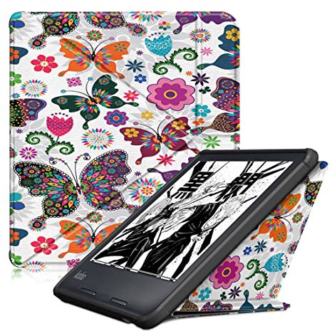 XFDSFDL® Étui pour Kobo Libra 2 (7 Pouces) Ultra Mince PU Cuir Housse Flip Coque Papillon Motif avec Pliage Multiple Stand et Veille/Réveil Automatique Protection Cas, 02