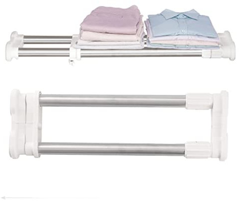 Hershii Ausziehbar Garderobensystem Regaltrenner Spannstange Schrankregal 2 Stück Teleskop Stange Regal Ohne Bohren Hängende Klamotten Organisation für Schlafzimmer Schränke 45~70cm Elfenbein