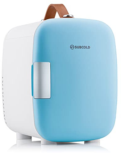 Subcold Pro4 Luxury Mini Fridge Cooler | 4 Litre / 6 Cans | AC and Exclusive USB Power Option | Portable Small Fridge for the Office, Bedroom, Car, Travel, Skincare & Cosmetics (Blue) (Renewed)