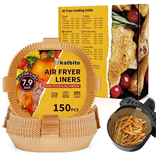 Katbite Lot de 150 doublures en papier jetables pour friteuse à air comprimé de 20,1 cm, carrées, antiadhésives, résistantes à l'huile pour friteuse à air comprimé