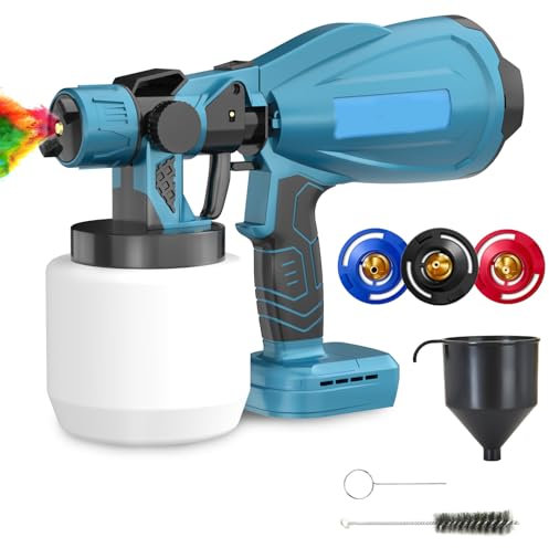 Cordless Paint Sprayer, Fence Electric Spray Gun 1000ml, 3 Spray Patterns and Adjustable Valve Knob for Pattern,Glazes and Fence Spray, Compatiable with Makita 18V Battery(Not Include Battery)
