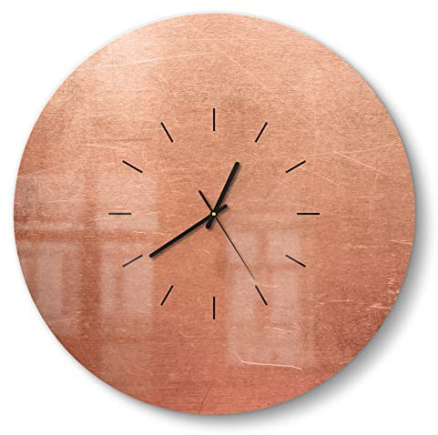 DEQORI Glasuhr | rund Ø 50 cm | Motiv Kupferplatte mit Kratzern | große XXL Design Uhr aus Glas | leise Wanduhr für Wohnzimmer & Küche | moderne Hingucker Uhr für die Wand