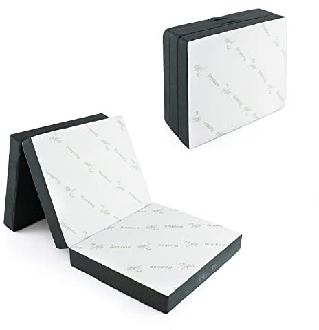 COSTWAY Colchón Plegable 10cm en 3 Secciones, 190x80cm, Cubierta de Fibra de Bambú y Tela Transpirable con Asa, Colchon Plegable Viscoelastico, Invitados, Individual, Colchon Camper Lavable