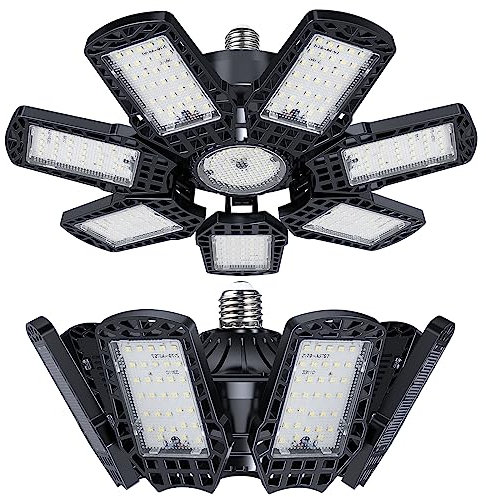 Kakashome Éclairage LED 200W 2 Pièces - 20000LM 7000K Lampe Garage Déformable à 7+1 Panneaux Ajustables, E26/E27 Plafonnier d'Atelier pour Entrepôt, Atelier, Gym, Sous-sol