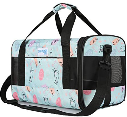 PETCUTE Transporttasche für Katzen und Hunde,Faltbar Hundetransportbox Katzentransportbox mit Schultergurt,Airline Zugelassen,Atmungsaktives Katzentasche Hunde transportbox mit Abnehmbar Matte,M