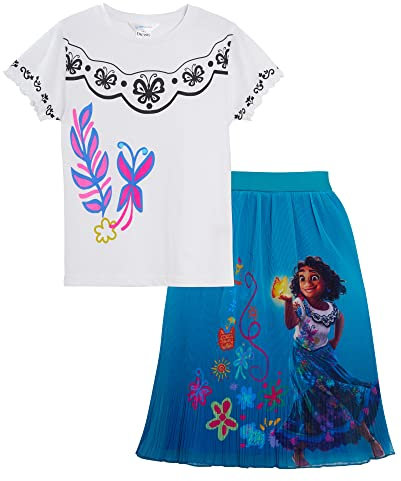 Disney Gonna Lunga Encanto in Chiffon per Ragazze + t-Shirt Set 2 Pezzi Costume Mirabel Dress Up