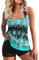 Maillot De Bain Femme 2 Pieces Taille Haute Maillot de Bain Deux pièces pour Femmes Maillot de Bain Tankini Vintage imprimé hawaïen pour Cacher Le Ventre et Short de Bain Taille Haute(Cyan,5XL)