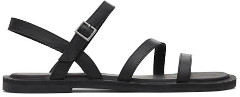 TOMS Women's Kira Flat Sandal, Black Leather, 7 UK