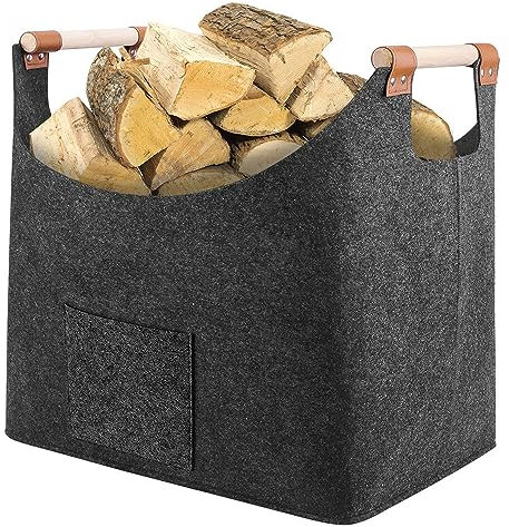 SKJJL Kaminholzkorb, XL Holzkorb, Holzkorb für Kaminholz, Filzkorb Kaminholz, Brennholzkorb 45x40x32cm, Faltbarer Feuerholzkorb, Korb für Kaminholz,Kaminholztasche mit Griff für Holz Kaminholz Zeitung