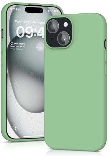 YATWIN Silicone Case for iPhone 15, Soft-Touch, Shockproof, DustProof, Antiskid Full Body Armour Phone Cover for Apple iPhone 15 - Mint Green